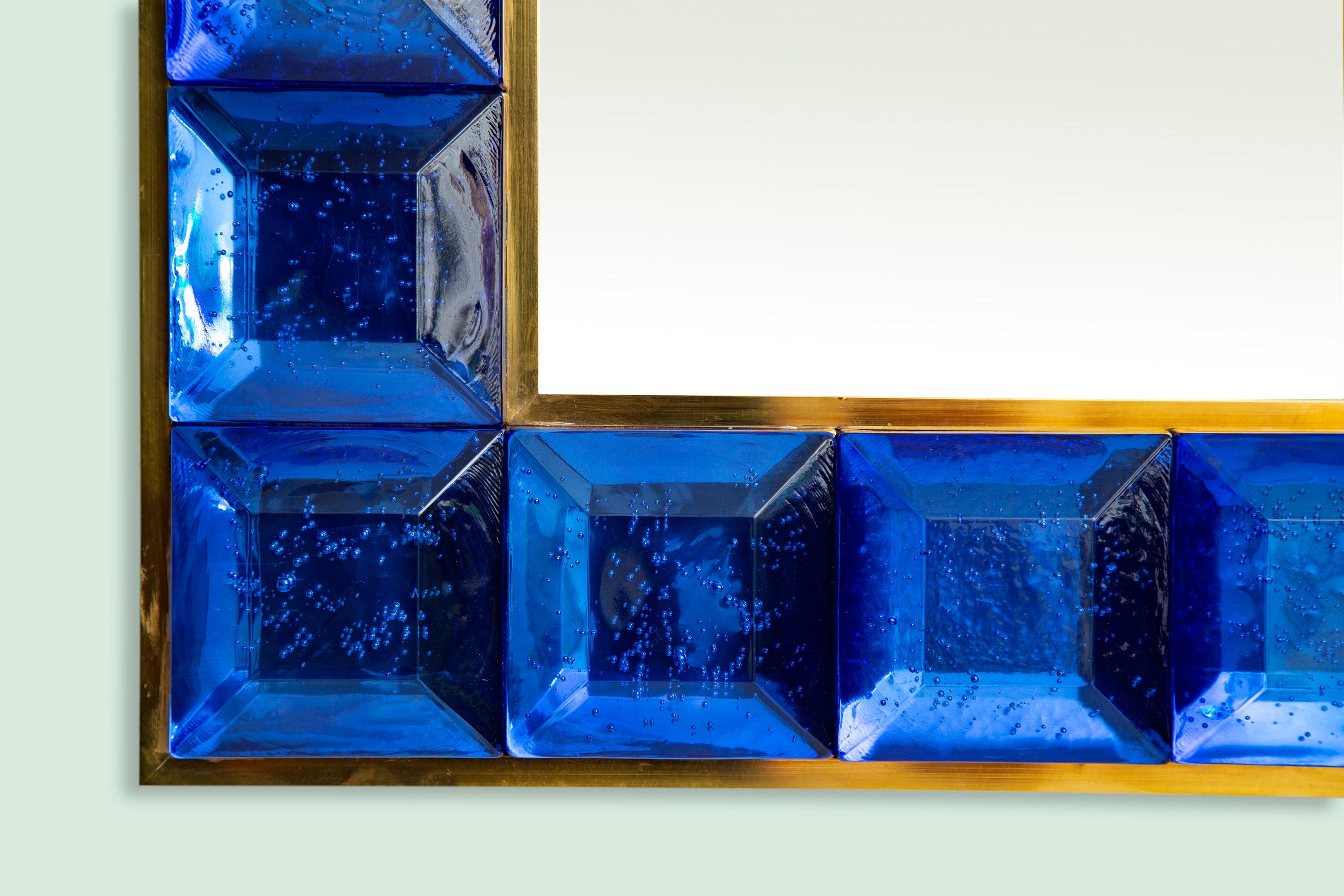 Contemporary Cobalt Blue Diamond Murano Glass Mirror, in Stock 1