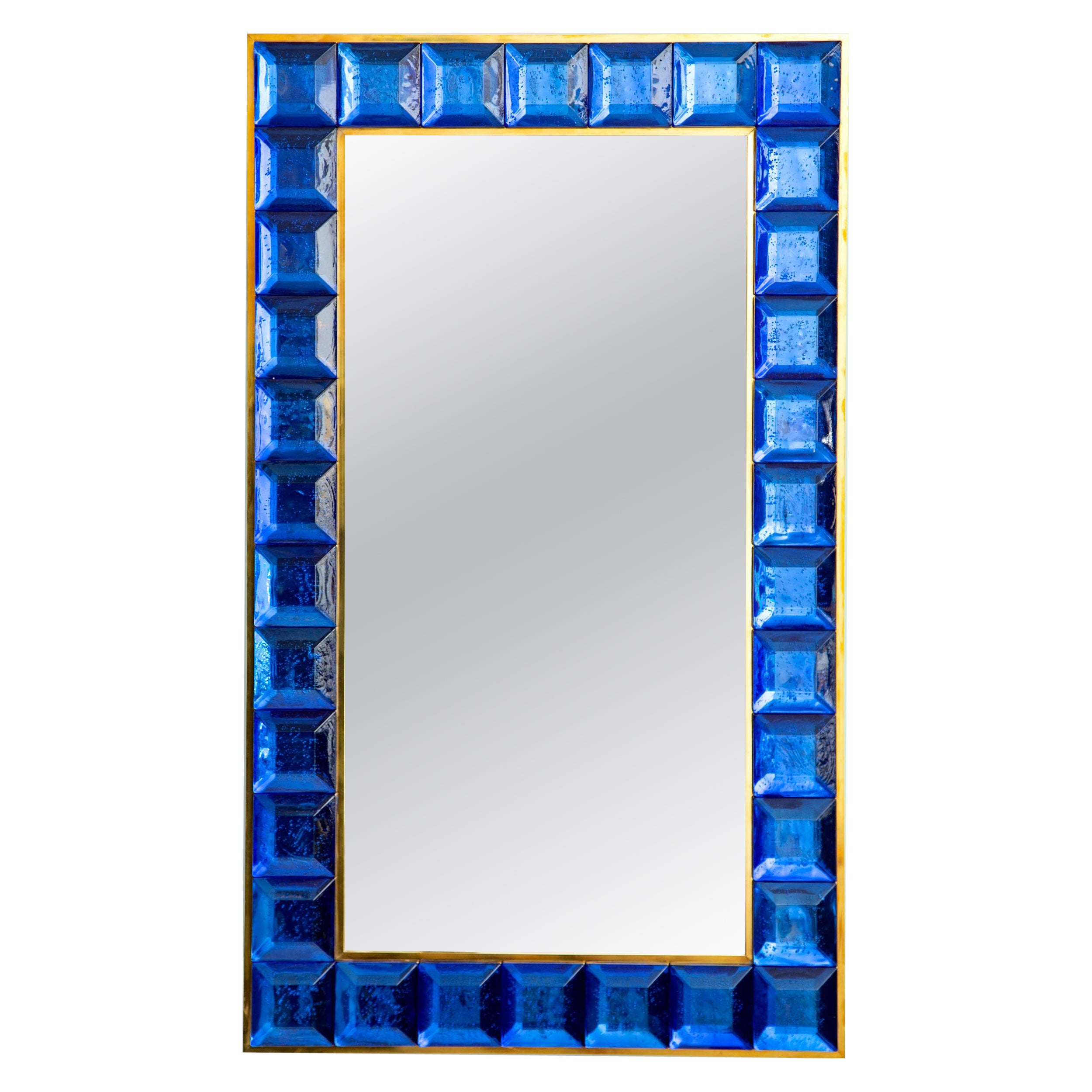 Contemporary Cobalt Blue Diamond Murano Glass Mirror, in Stock