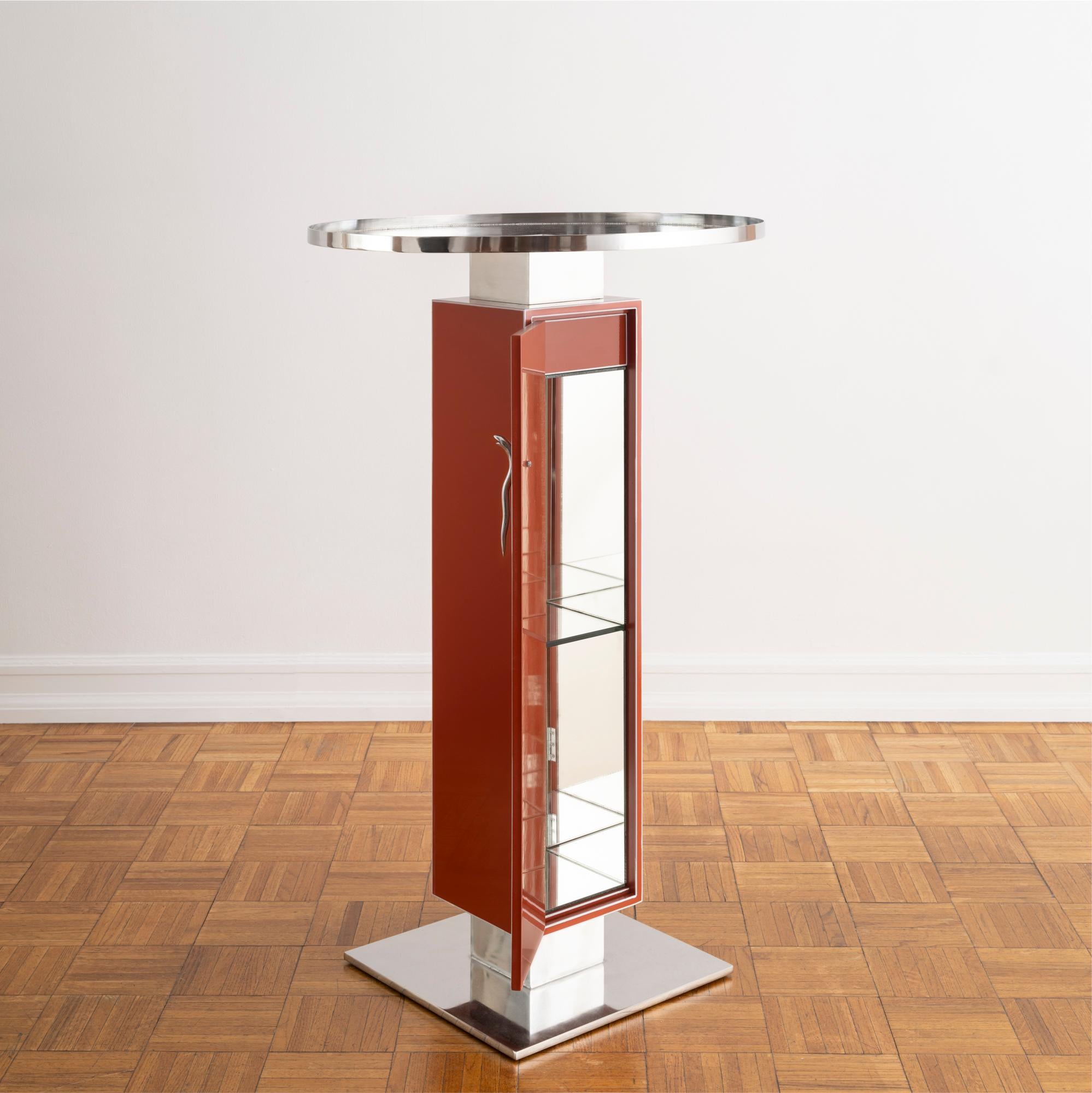 Lacquered Cocktail Stand with Stainless Steel and Glass Accents In New Condition For Sale In New York, NY