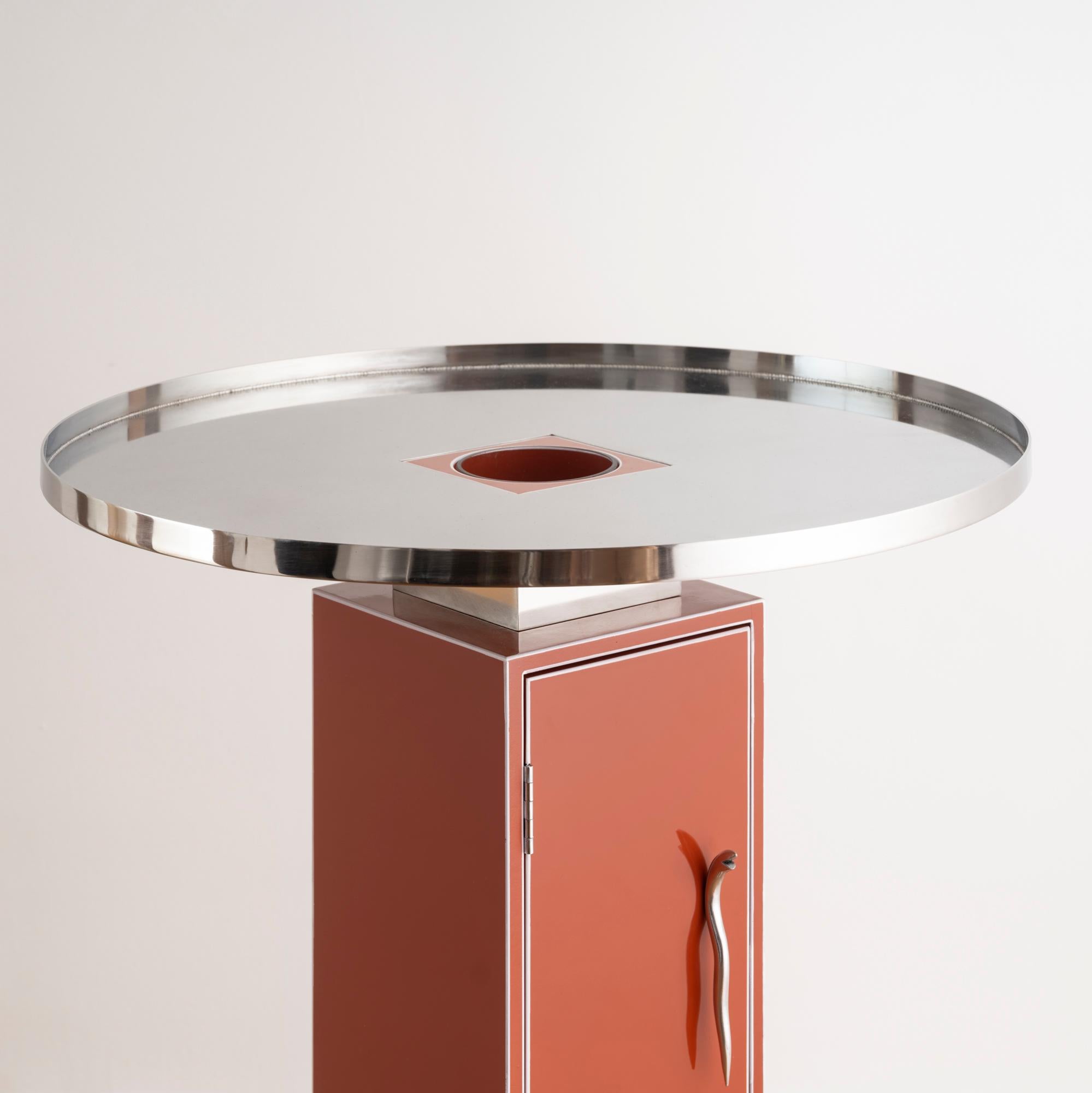 Contemporary Lacquered Cocktail Stand with Stainless Steel and Glass Accents For Sale