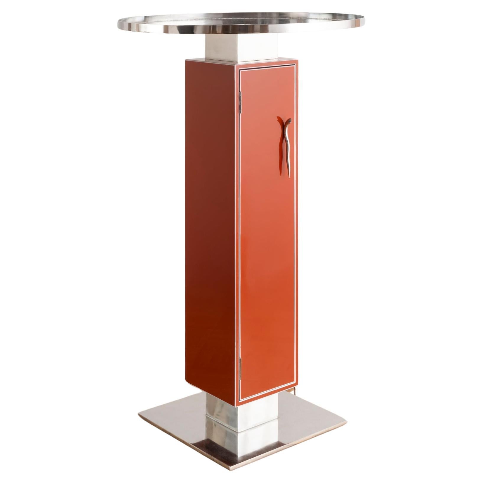 Lacquered Cocktail Stand with Stainless Steel and Glass Accents For Sale
