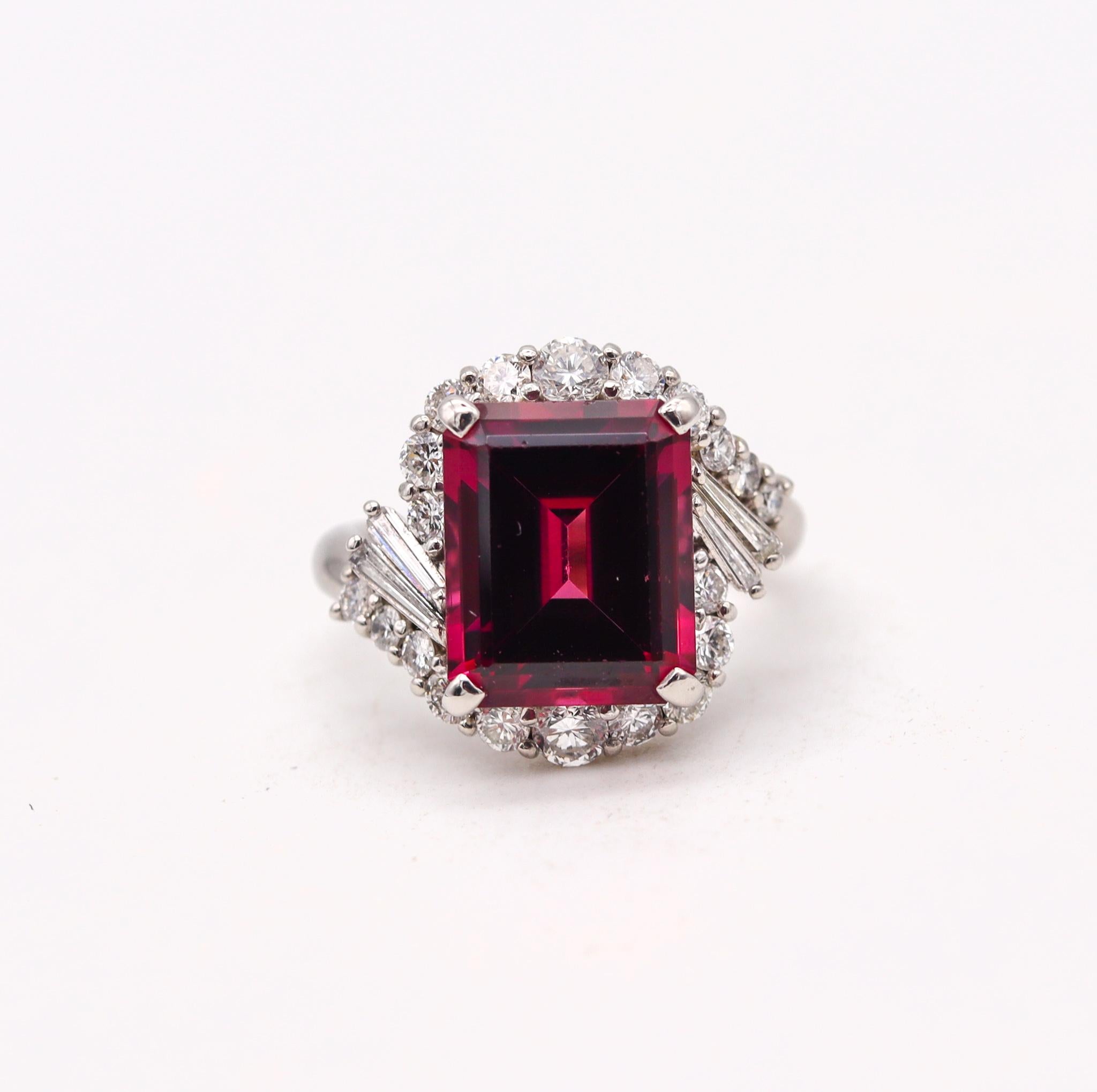 Modern Contemporary Cocktail Ring in Platinum with 6.69 Cts in Diamonds & Rubellite