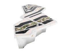 Contemporary Brutalist Geometrical Shape Coffee Center Table In Granite & Marble