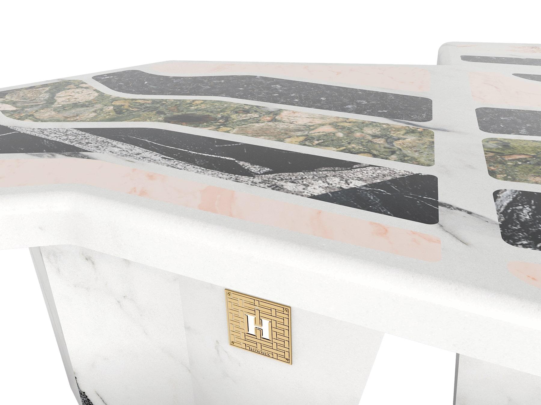 Contemporary Brutalist Geometrical Shape Coffee Center Table In Granite & Marble In New Condition For Sale In Porto, PT