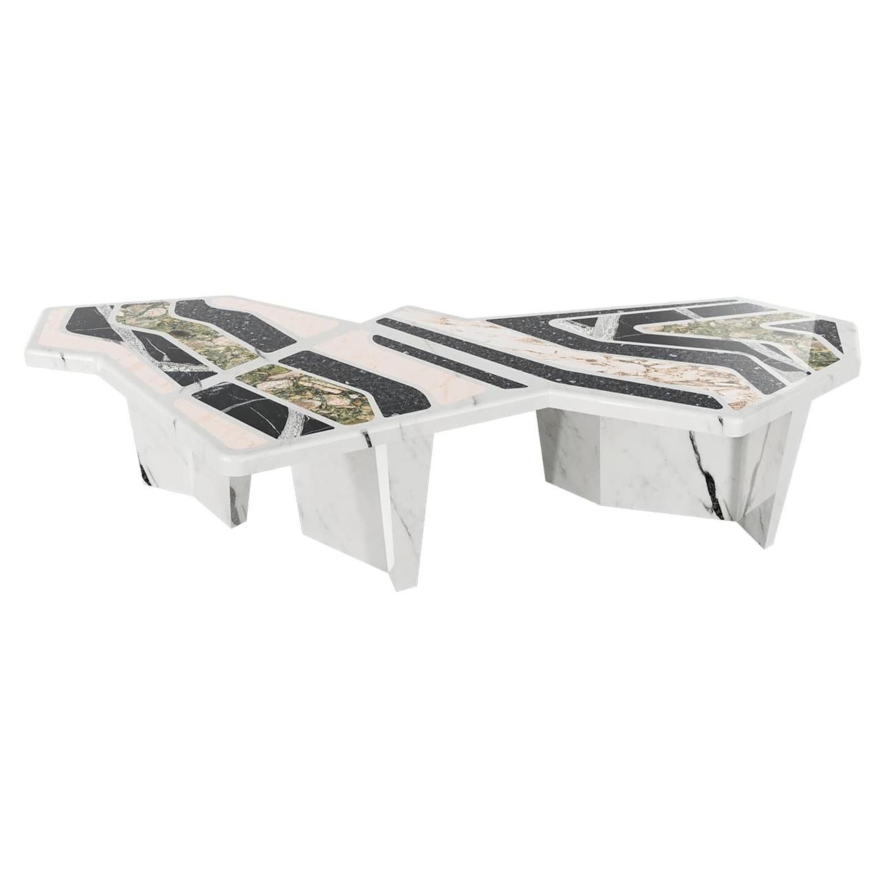 Contemporary Brutalist Geometrical Shape Coffee Center Table In Granite & Marble