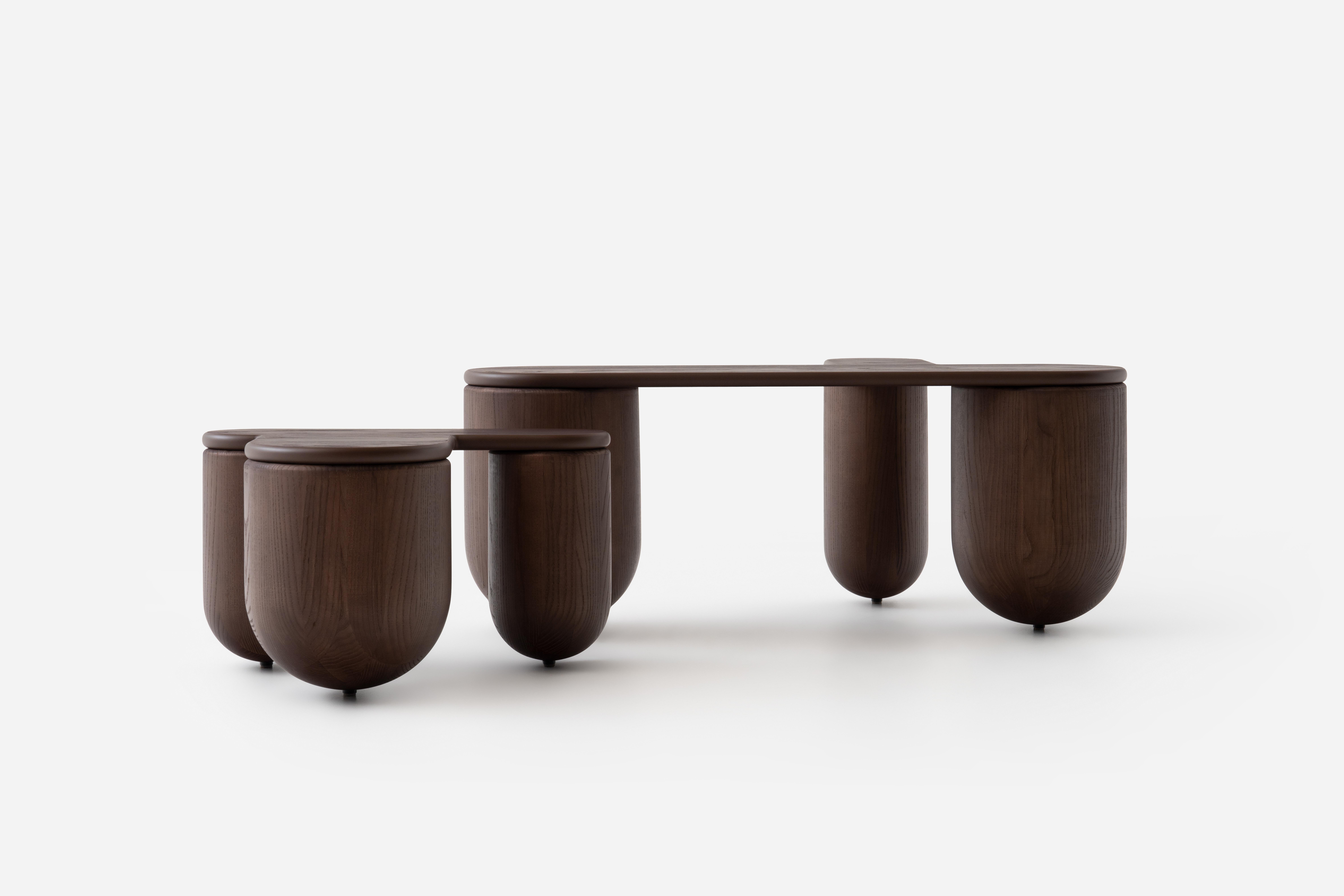 Table basse ou d'appoint contemporaine 'Hello 2' par NOOM, bois de frêne, Brown en vente 4
