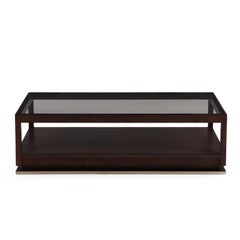 Contemporary Coffee Table, Attributed to Minotti, Glass Top with Espresso Frame