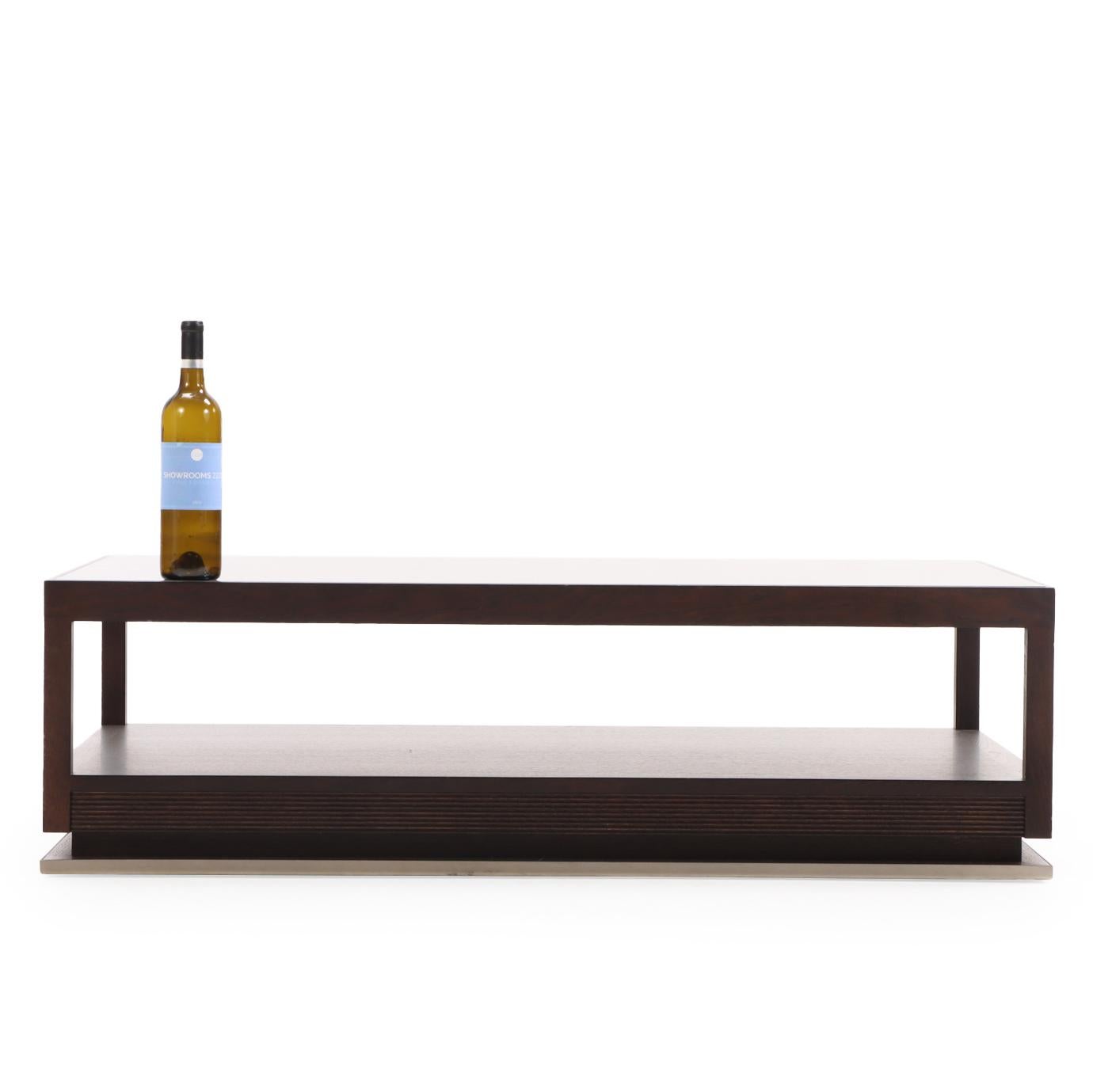 Italian Contemporary Coffee Table, Attributed to Minotti, Glass Top with Espresso Frame For Sale