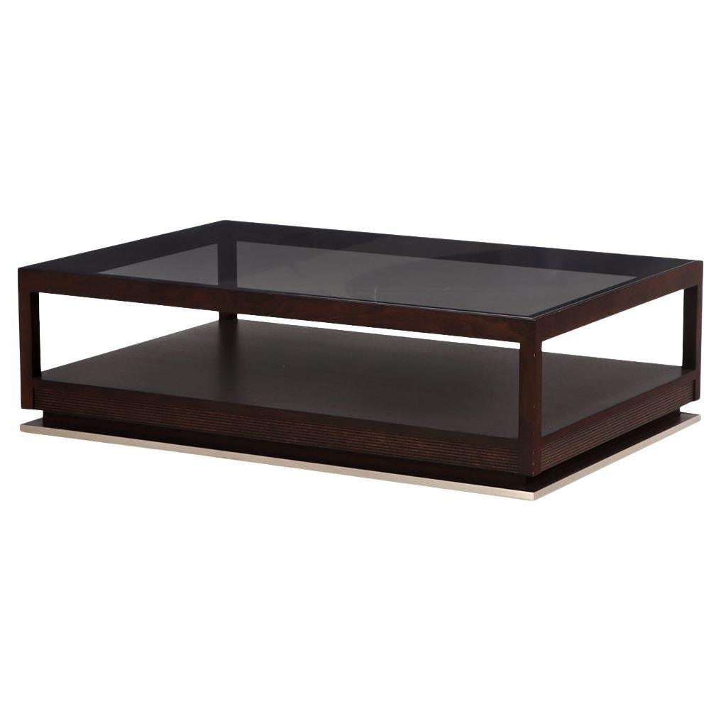 Contemporary Coffee Table, Attributed to Minotti, Glass Top with Espresso Frame For Sale