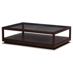 Tavolino da caffè contemporaneo, attribuito a Minotti, con piano in vetro e struttura in espresso