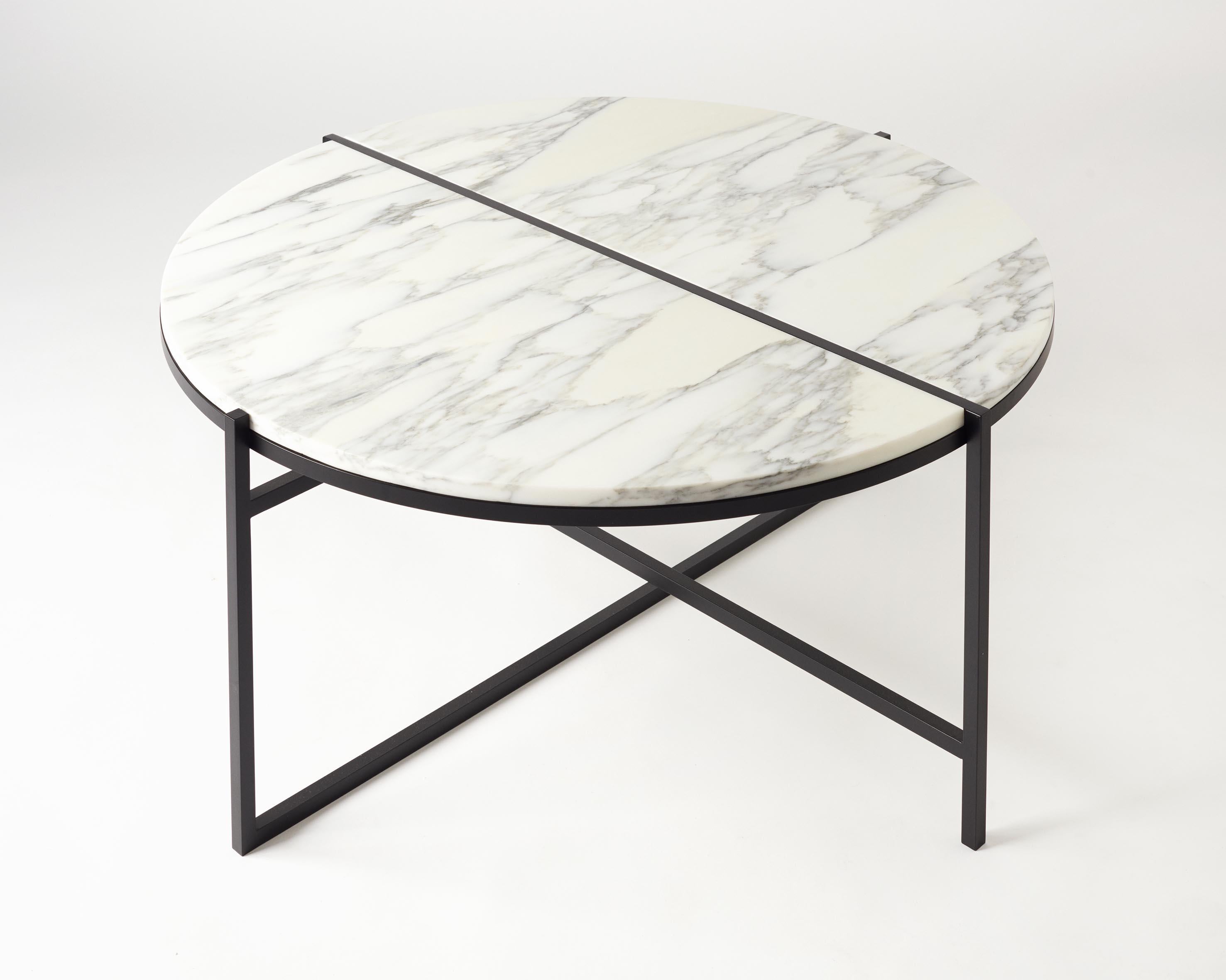 Polished Contemporary Coffee Table Bianco Arabescato Marble Minimalist Modern Unique For Sale