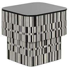 Contemporary Coffee Table by Hessentia, Black&White Inlaid Wood, black glass top