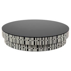 Contemporary Coffee Table by Hessentia Finished with Inlaid Wood, Black&White