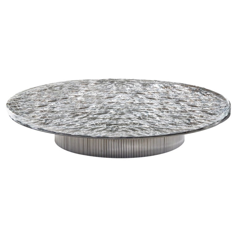 Contemporary Coffee Table by Hessentia in Artistic Glass and Chrome Metal For Sale