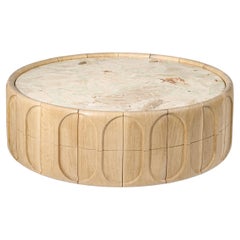 Contemporary Coffee Table by Hessentia, natural Oak Wood with Sculptural Facets
