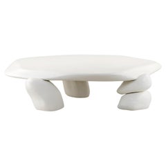 Mesa de centro contemporánea, fabricada en madera con yeso