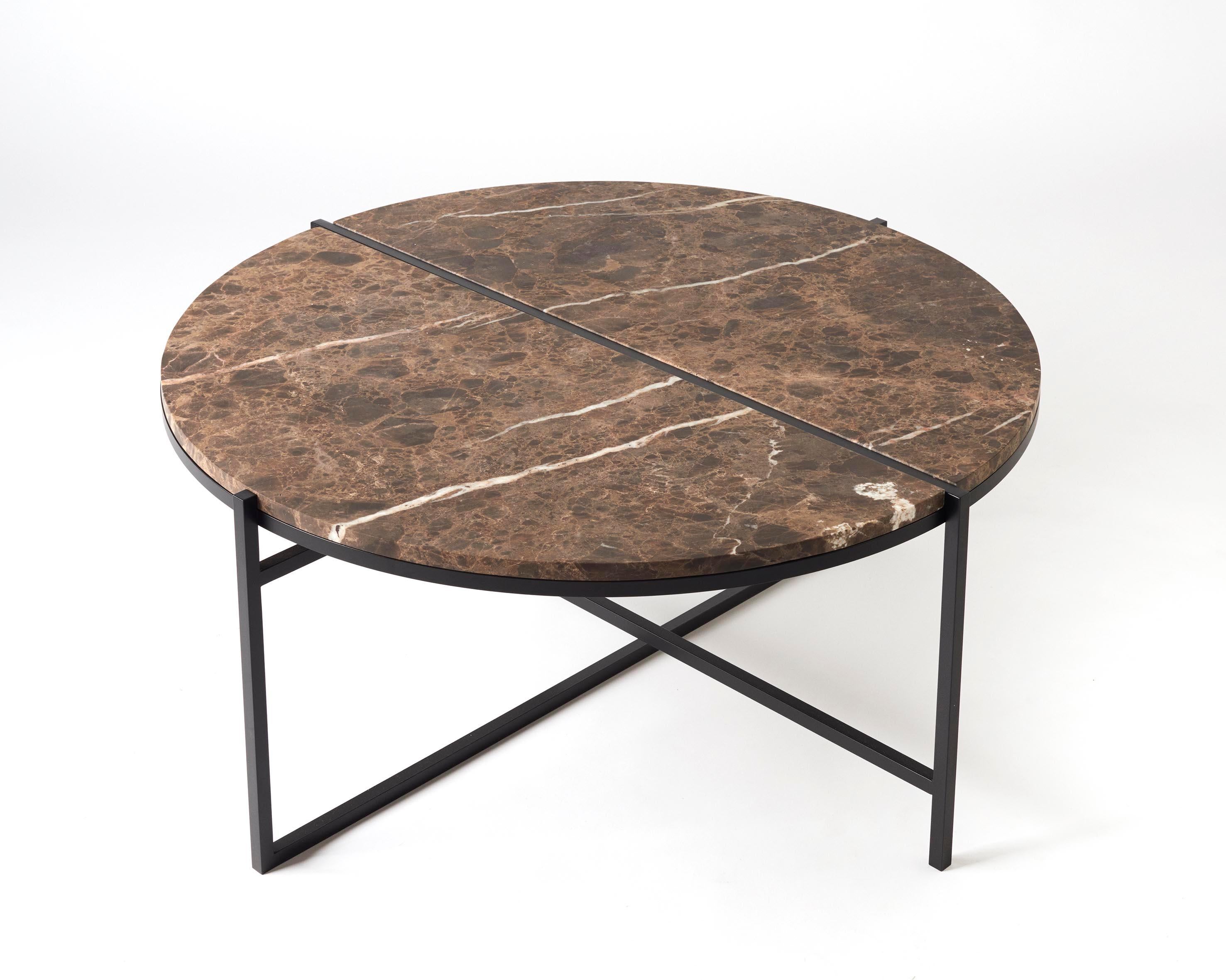 Contemporary Coffee Table, Emparador Dark Marble, Minimalist, Modern, Unique For Sale 4