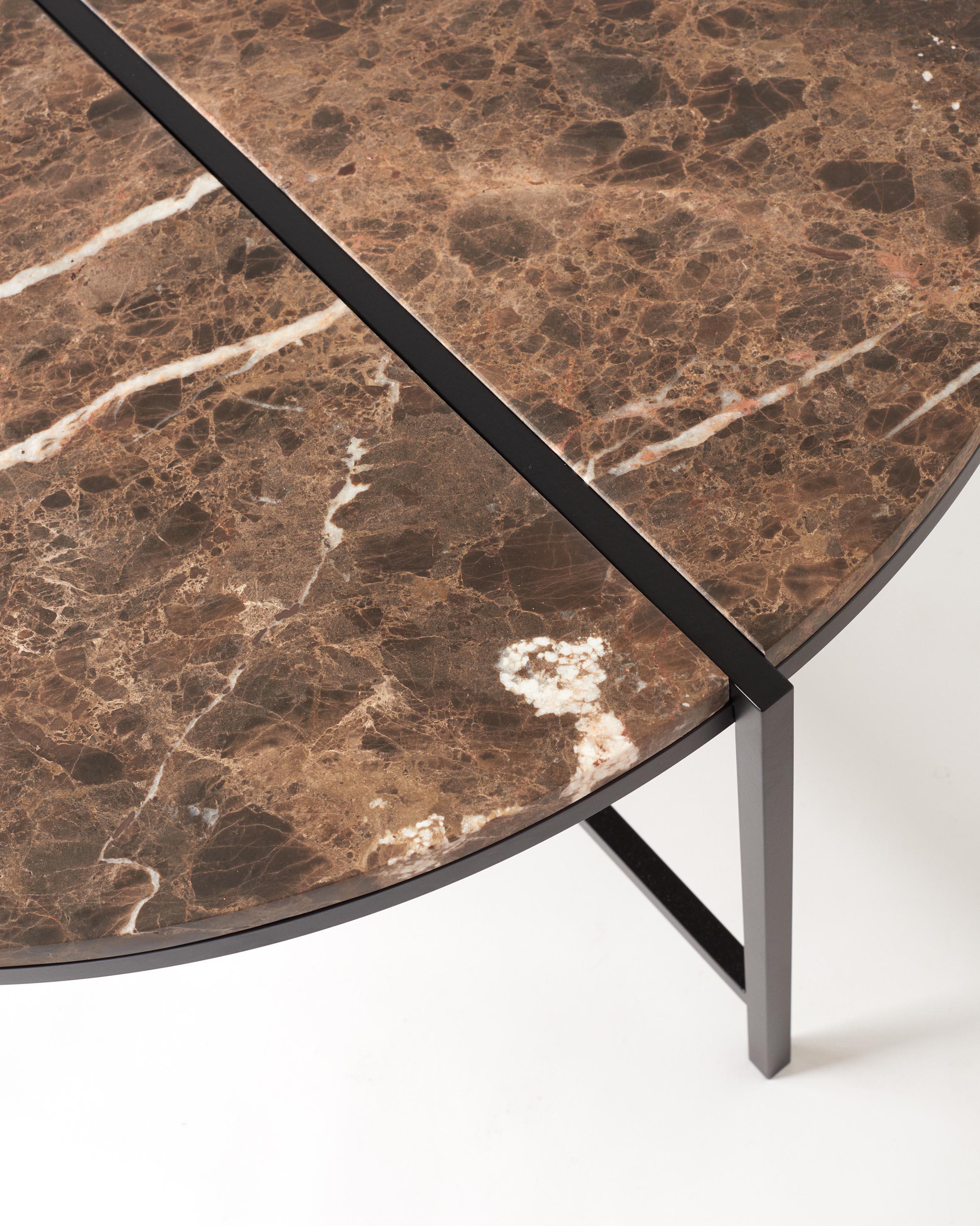 Stainless Steel Contemporary Coffee Table, Emparador Dark Marble, Minimalist, Modern, Unique For Sale