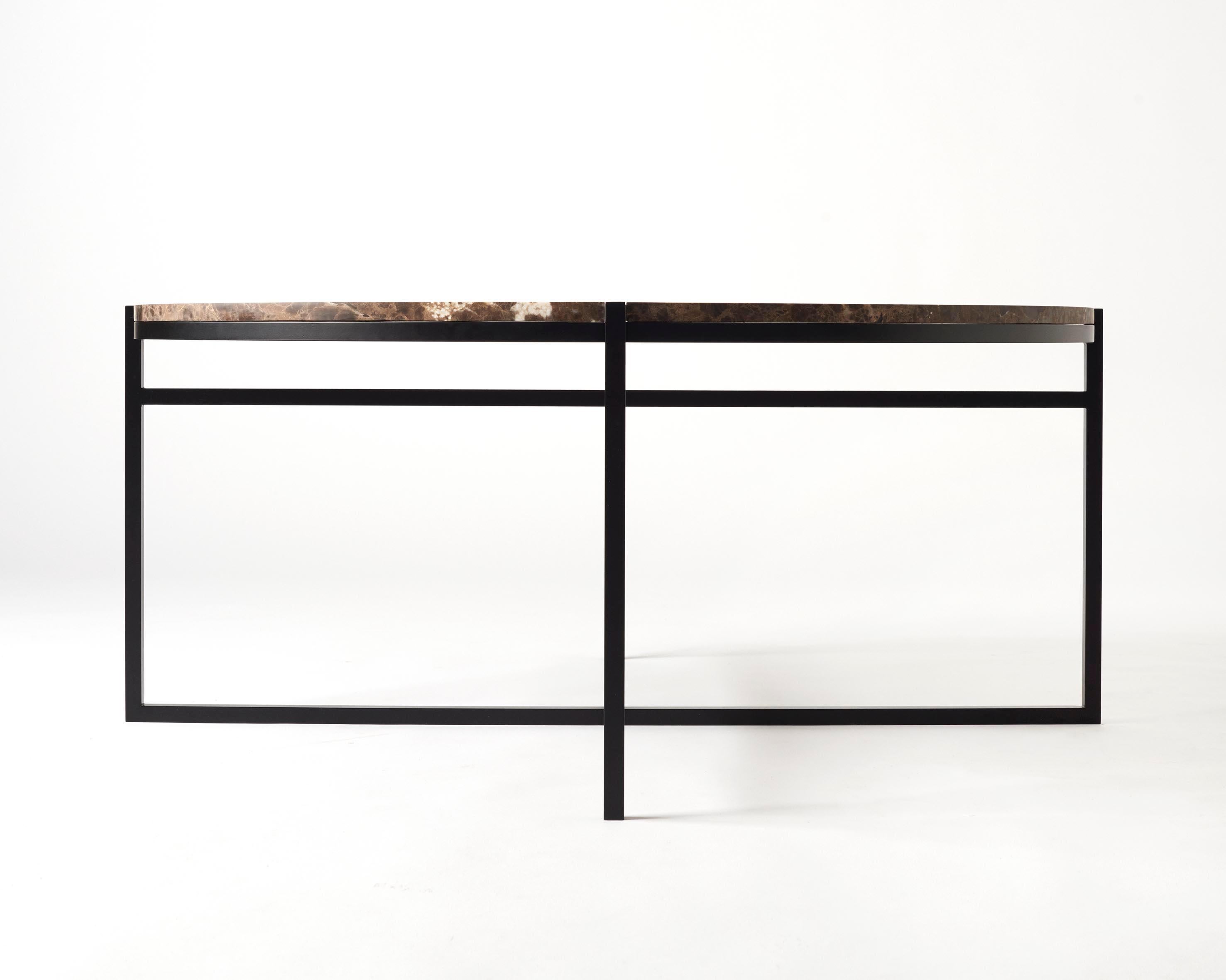 Contemporary Coffee Table, Emparador Dark Marble, Minimalist, Modern, Unique For Sale 1