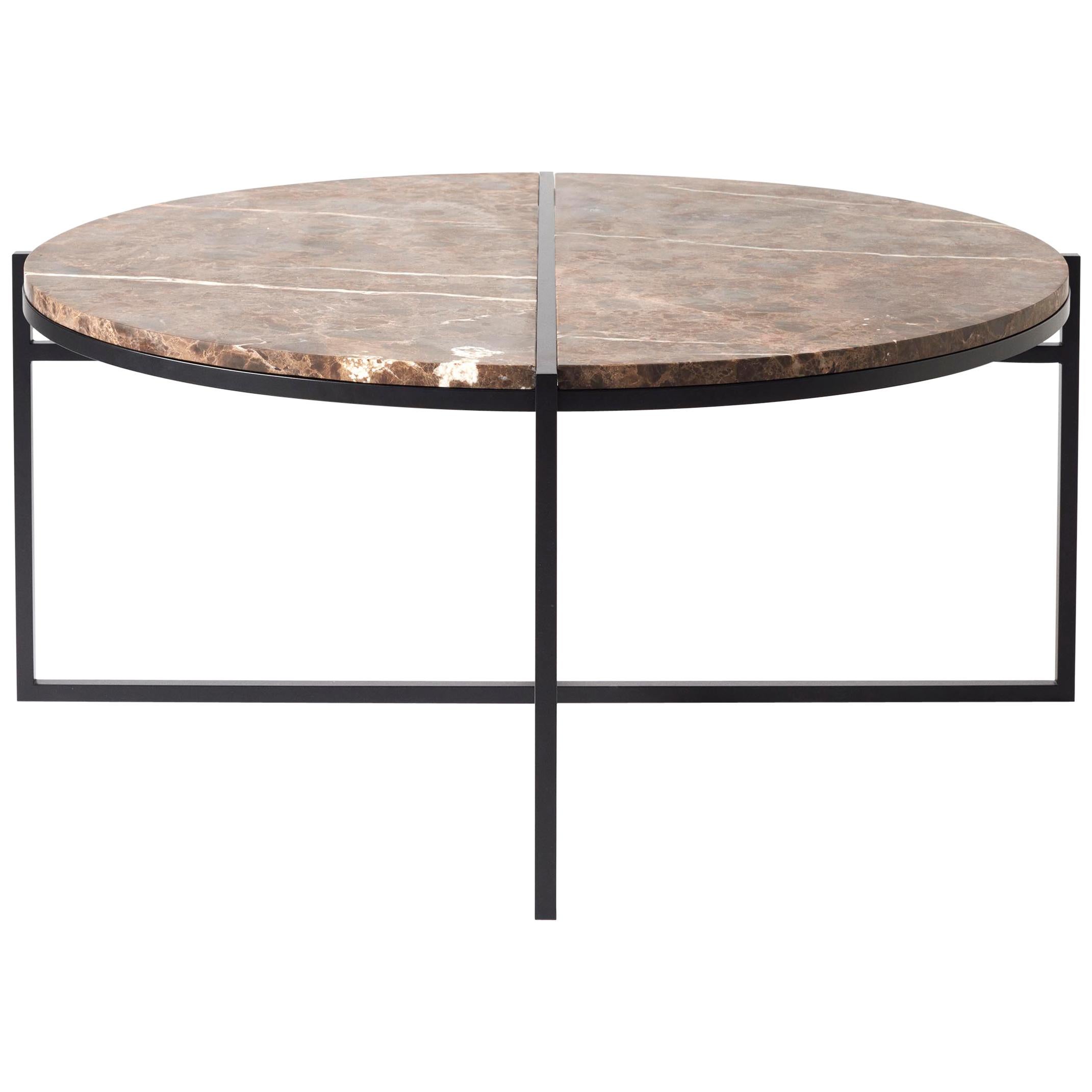 Contemporary Coffee Table, Emparador Dark Marble, Minimalist, Modern, Unique For Sale