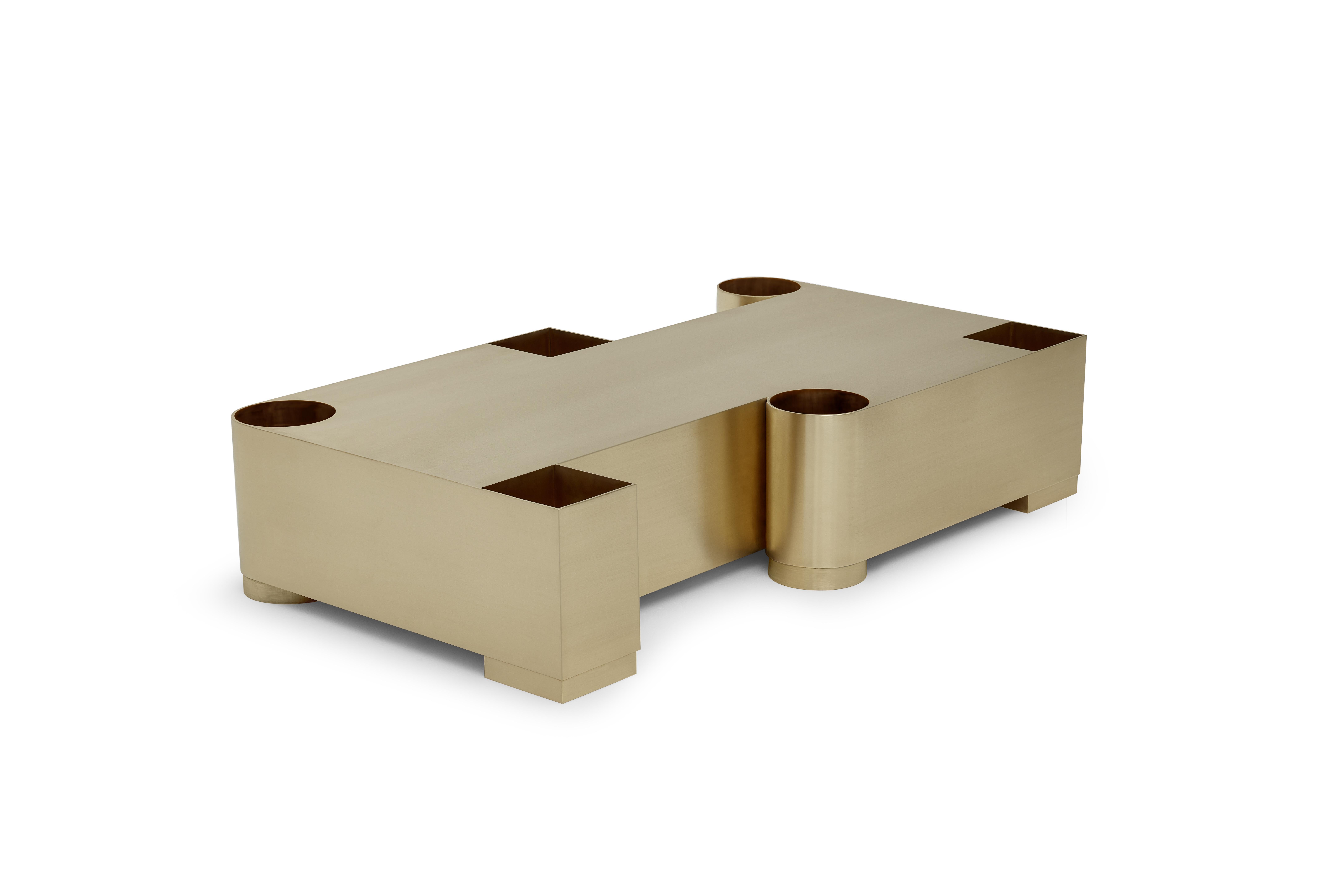 Organic Modern Contemporary Coffee Table 'Equation' by Marta Delgado, Brushed Brass For Sale