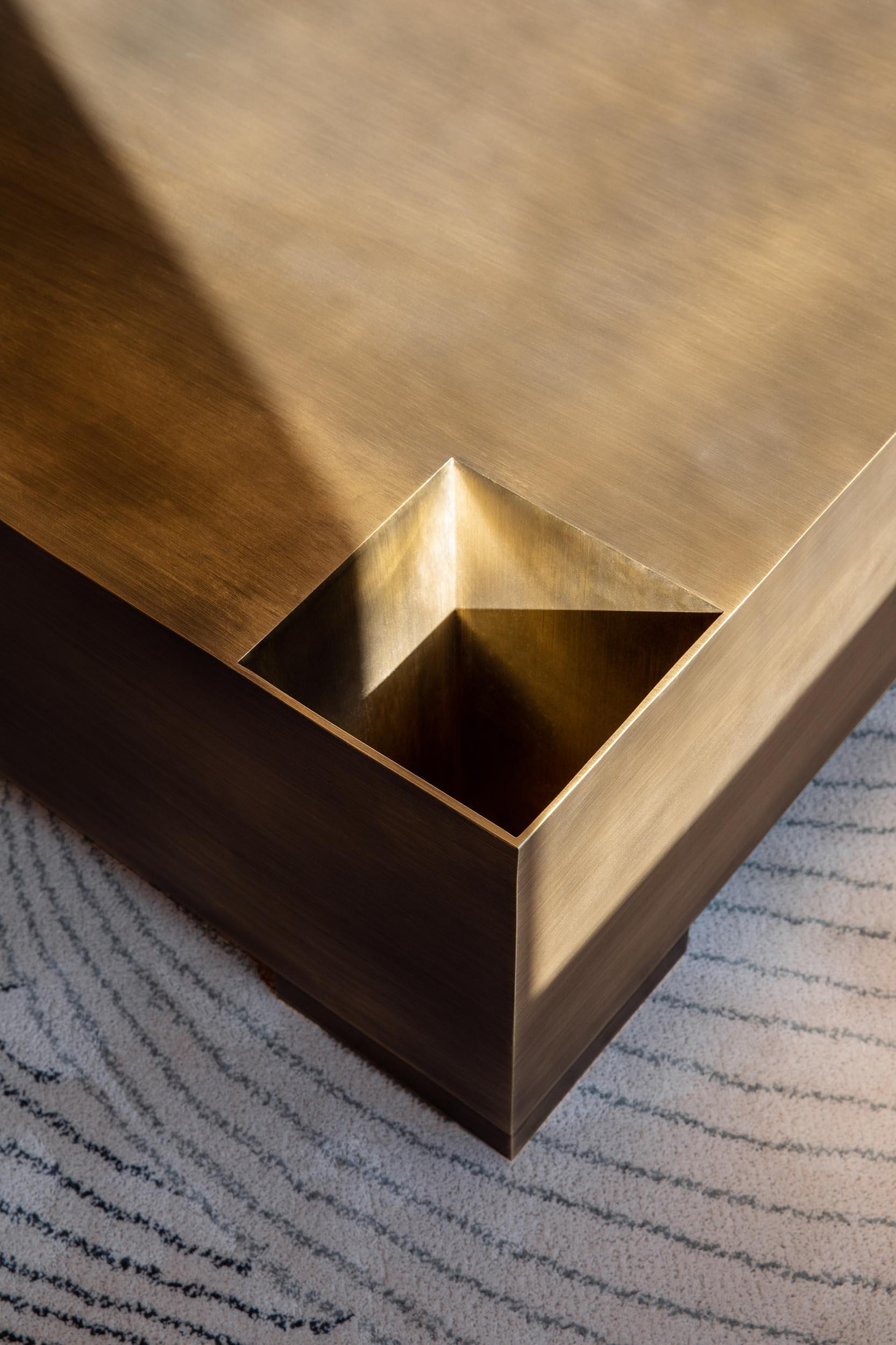 Contemporary Coffee Table 'Equation' by Marta Delgado, Brushed Brass For Sale 3