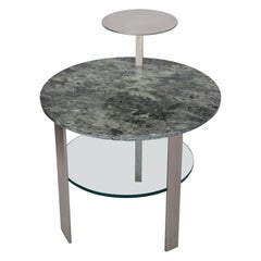 Modern round Coffee Table Green Issoire Marble Top Glass Top Satin Steel Base