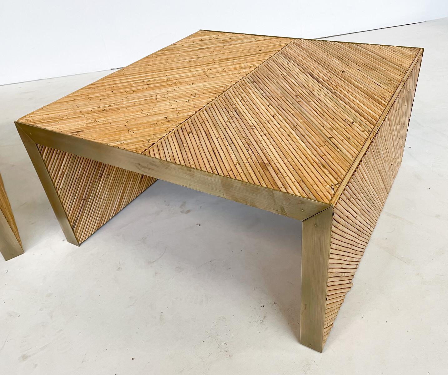 Contemporary Coffee Table in Bamboo and Brass, Italy - Sold Individually.