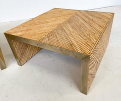 Contemporary Coffee Table in Bamboo and Brass, Italy, Sold Individually