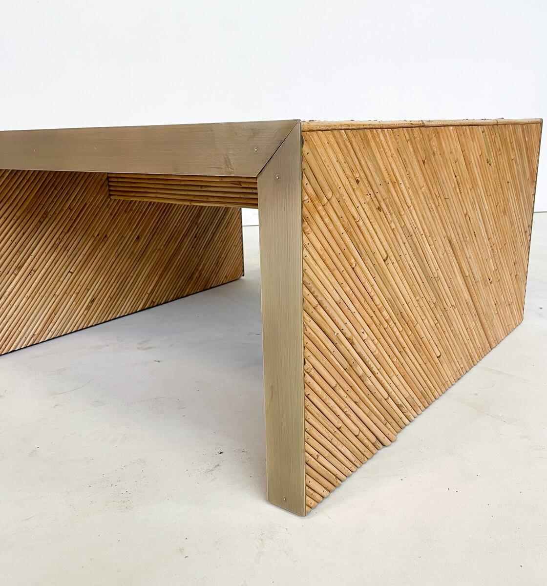 Contemporary Coffee Table in Bamboo and Brass, Italy, Sold Individually In Good Condition For Sale In Brussels, BE