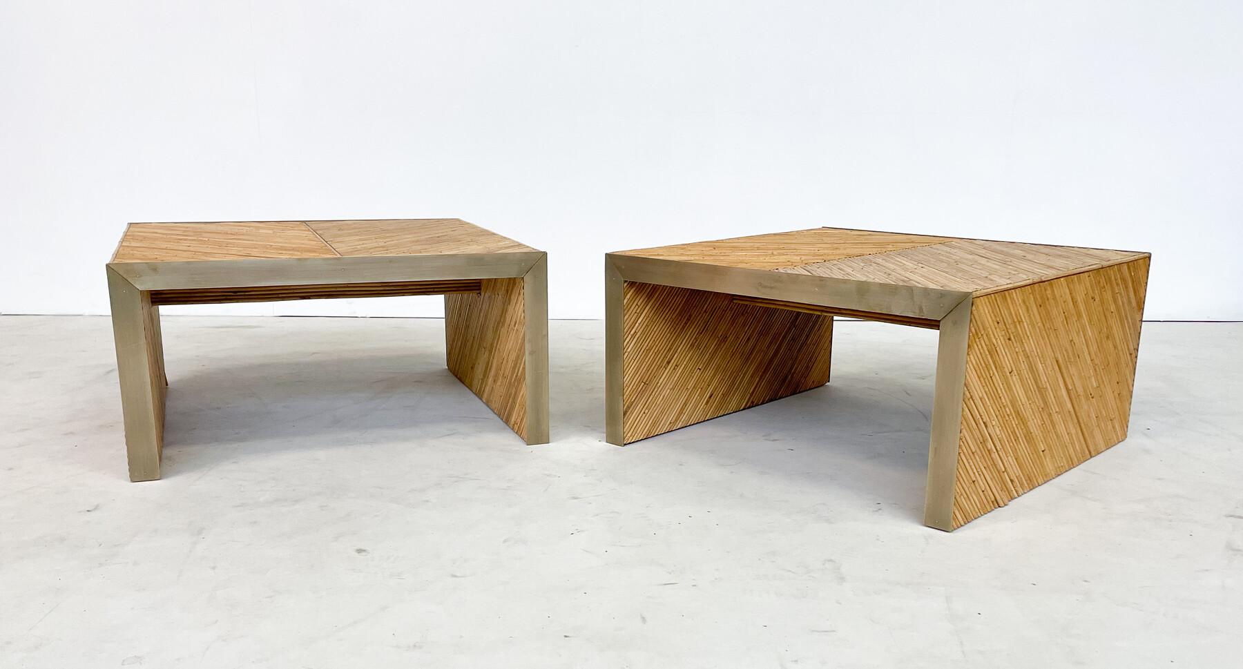 20th Century Contemporary Coffee Table in Bamboo and Brass, Italy, Sold Individually For Sale