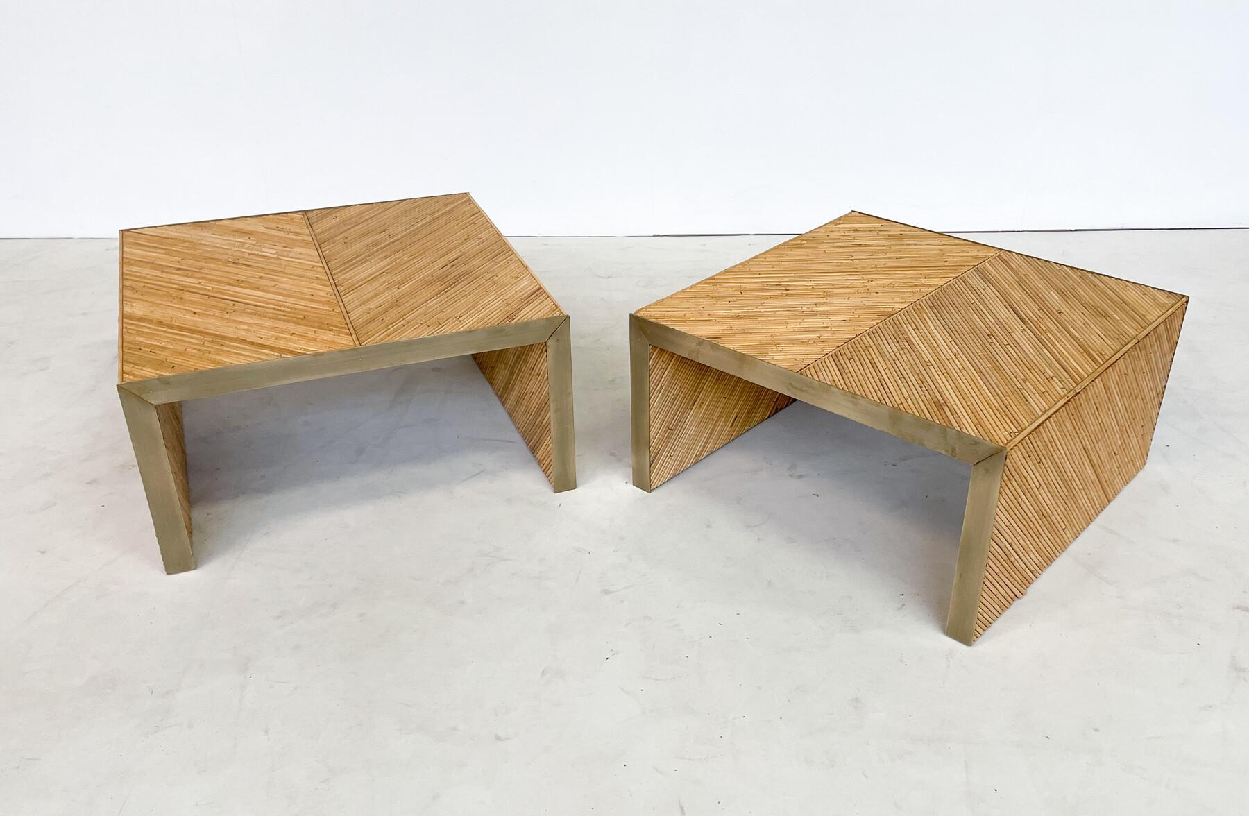 Contemporary Coffee Table in Bamboo and Brass, Italy, Sold Individually For Sale 1