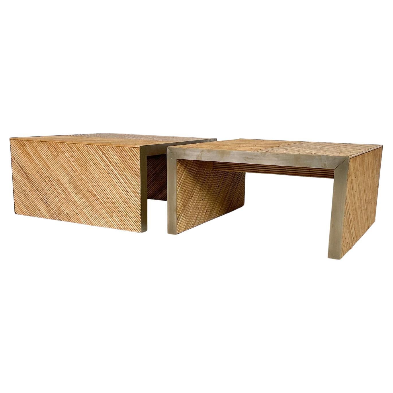 Contemporary Coffee Table in Bamboo and Brass, Italy, Sold Individually For Sale