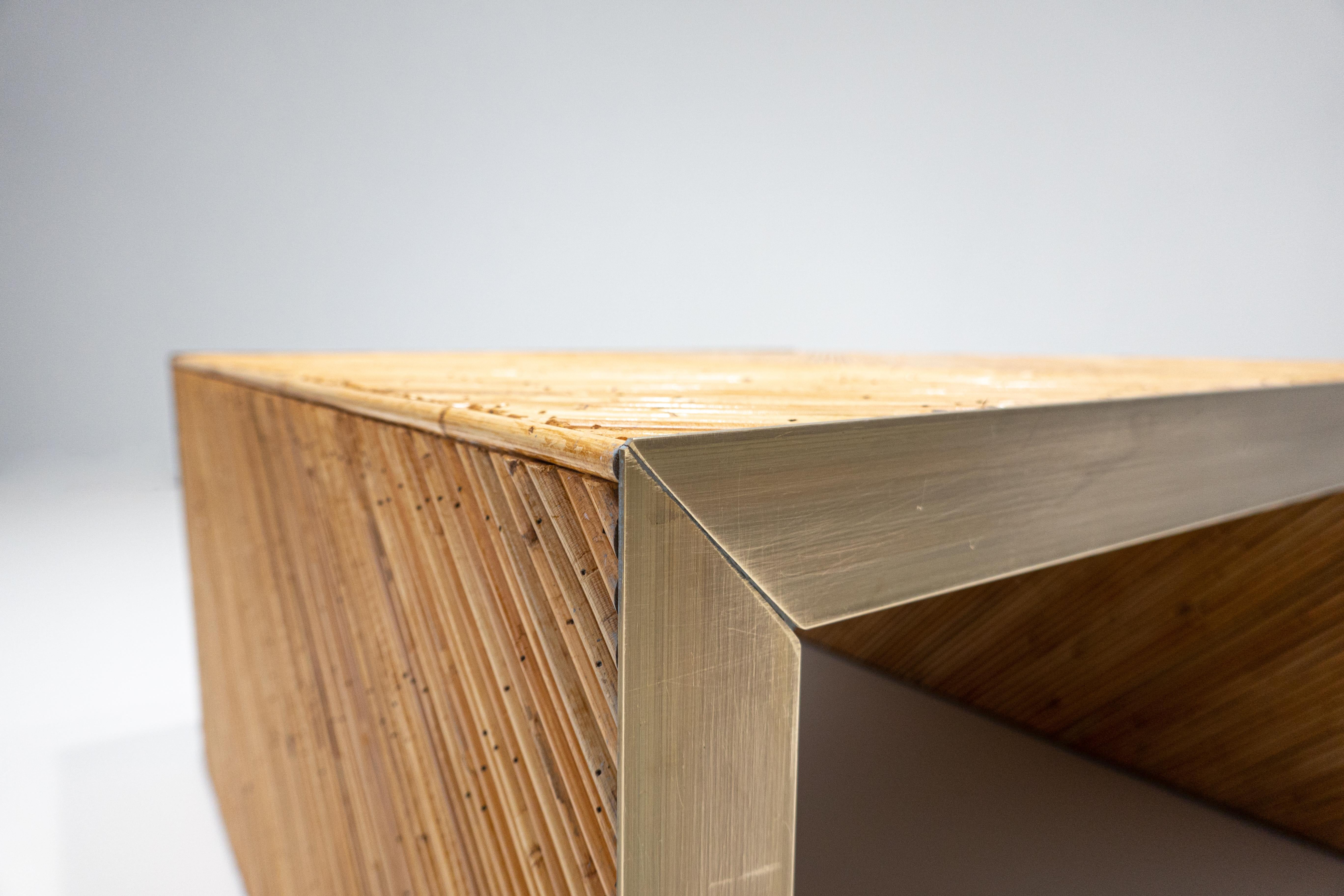 Modern Contemporary Coffee Table in Bamboo and Brass, Italy, Two Available For Sale