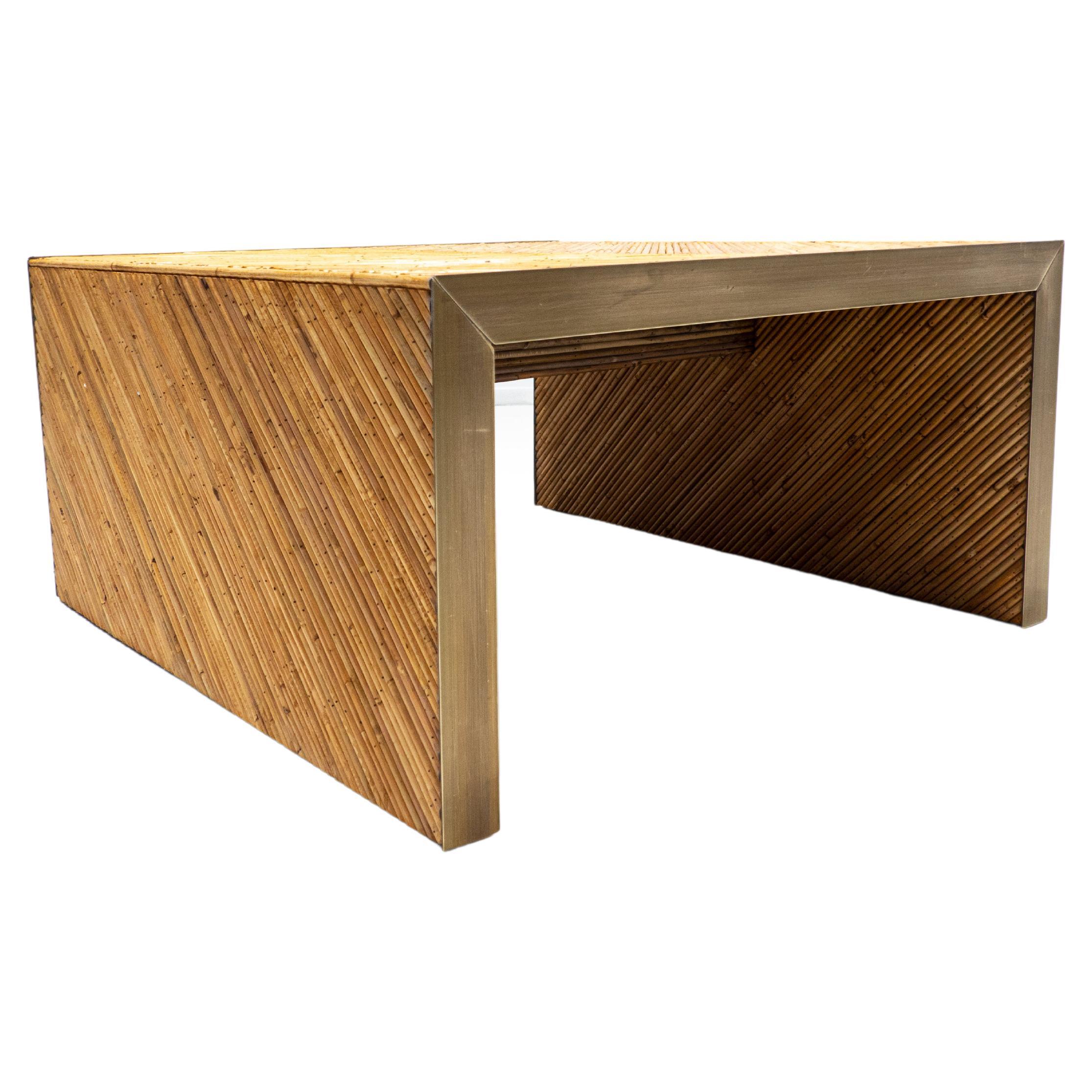 Contemporary Coffee Table in Bamboo and Brass, Italy, Two Available For Sale