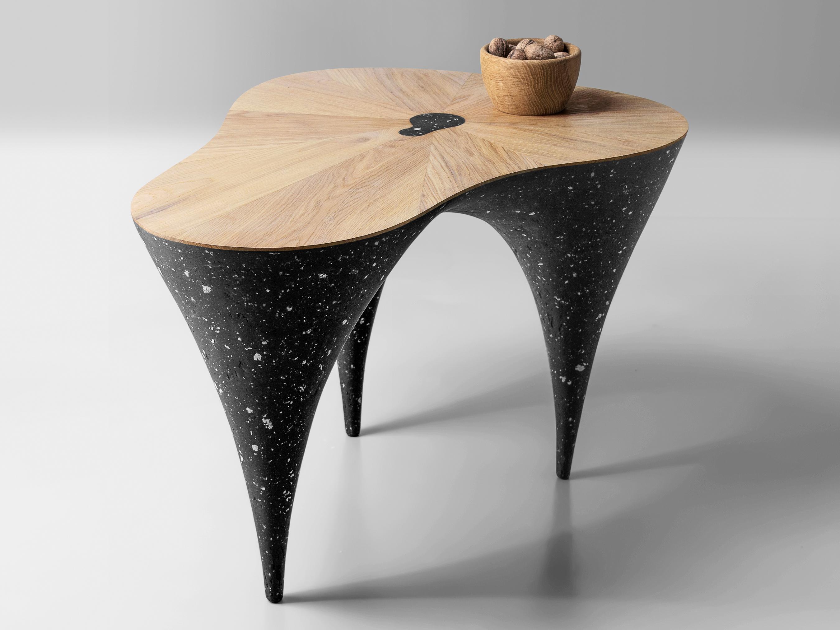 Contemporary curved coffee table, oak, black concrete by Donatas ...
