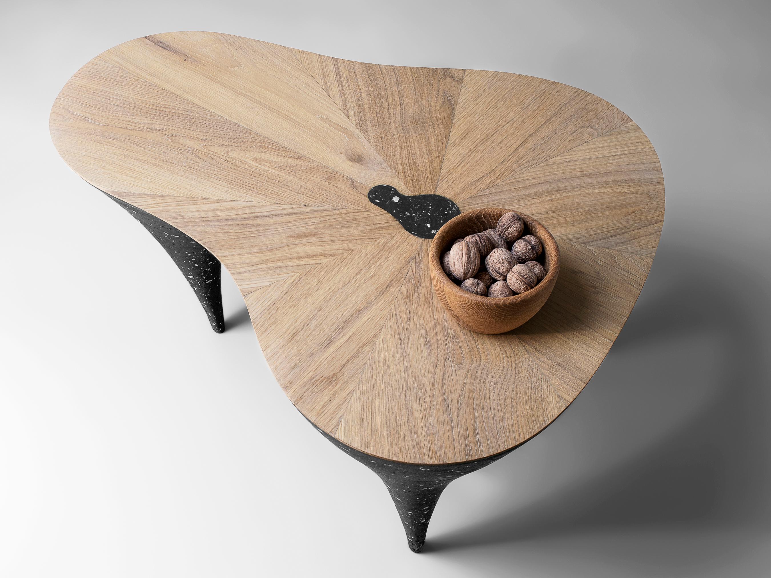 Contemporary curved coffee table, oak, black concrete by Donatas ...