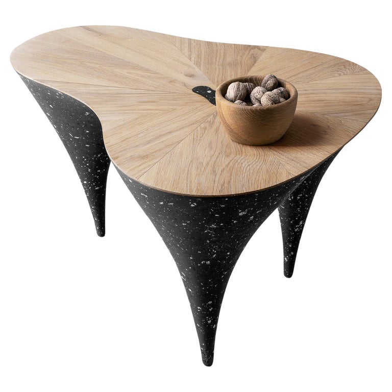 Contemporary curved coffee table, oak, black concrete by Donatas ...