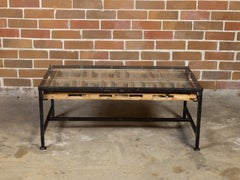 Contemporary Coffee Table Made with Antique Door Fragment on Custom Iron Base