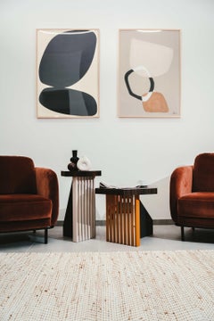 Table basse contemporaine, marbre, bois d'ébène, bandes de miroir, fabriquée à la main en Italie