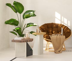 Table basse contemporaine, marbre, bois d'ébène, bandes de miroir, fait à la main en Italie