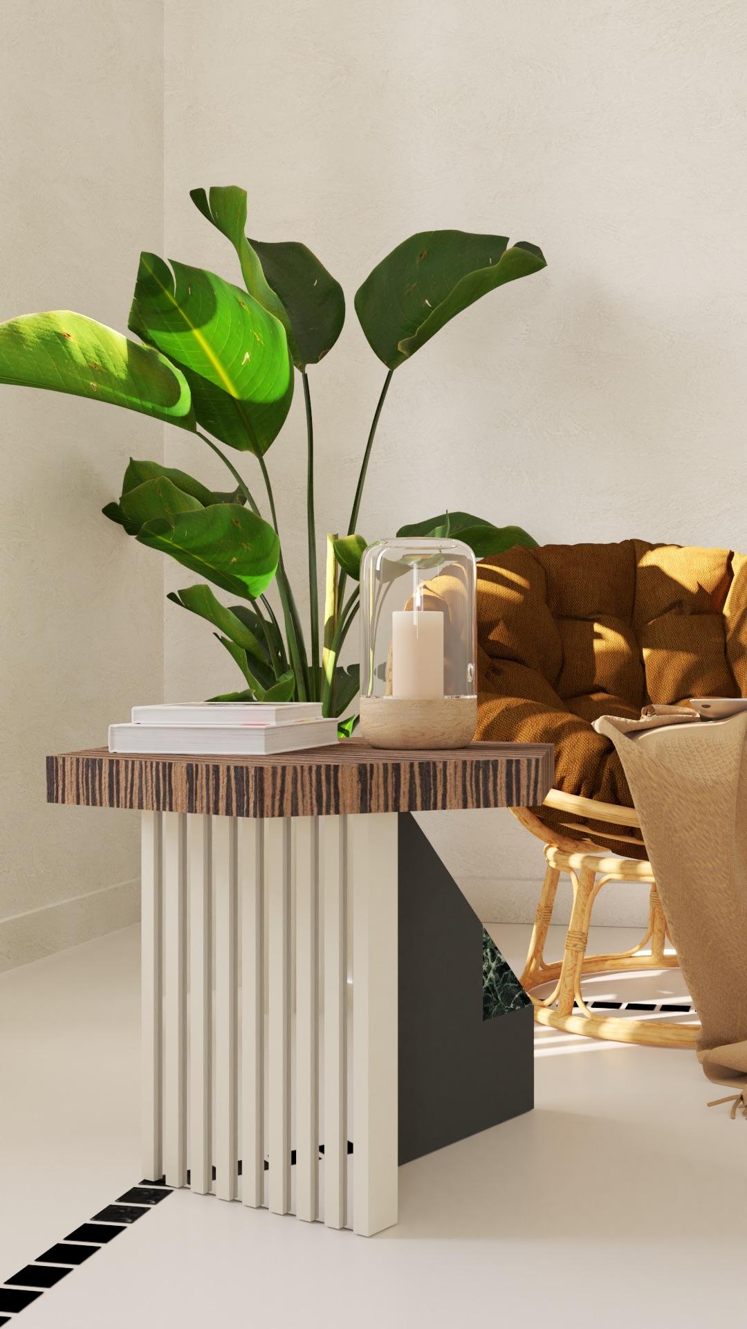 Table basse contemporaine, marbre, bois d'ébène, bandes de miroir, fait à la main en Italie Neuf - En vente à Lentate Sul Seveso, IT