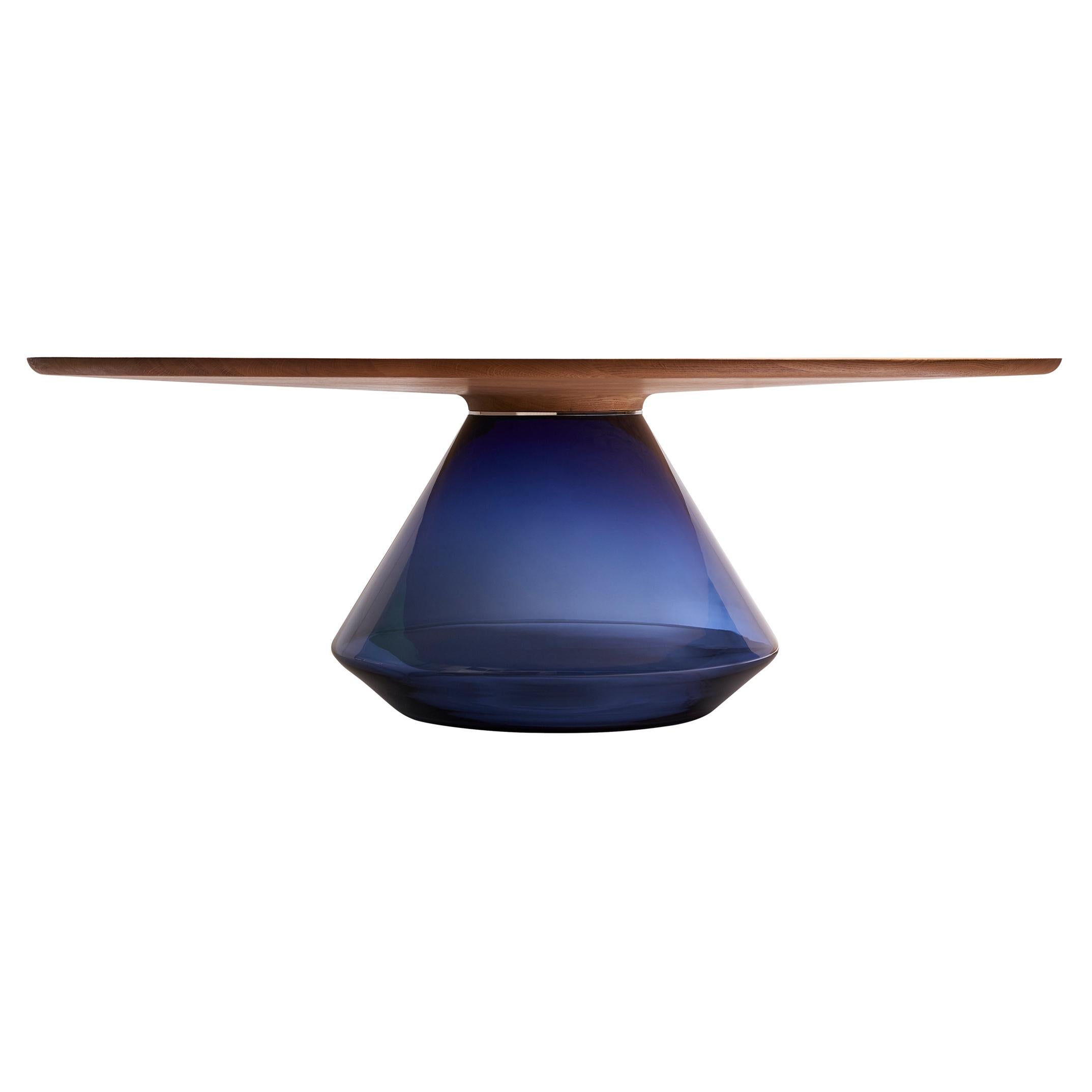 "Blue Eclipse" Contemporary Coffee Table ft. Blown Glass & Oak by Grzegorz Majka For Sale
