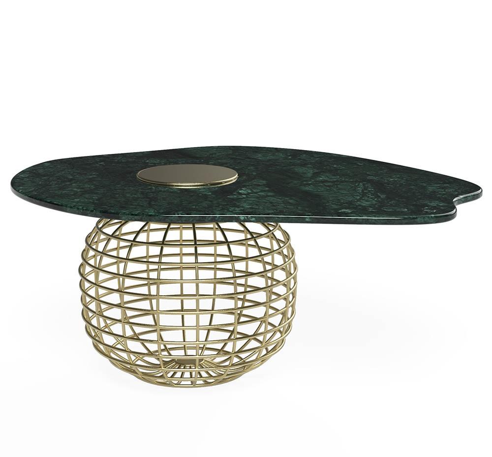 Modern Contemporary Coffee Table Offered In Green Marble & Brushed Brass For Sale