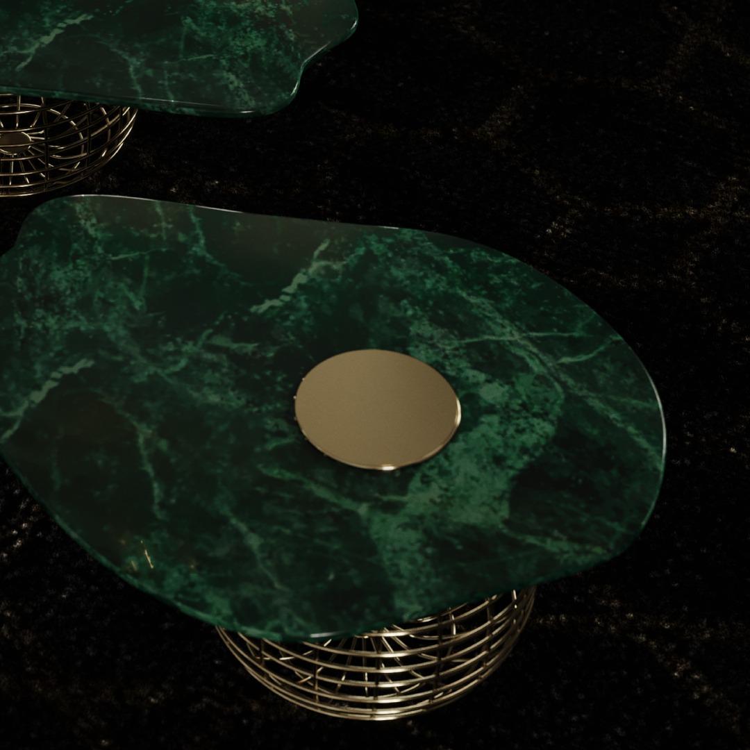 Contemporary Coffee Table Offered In Green Marble & Brushed Brass In New Condition For Sale In New York, NY