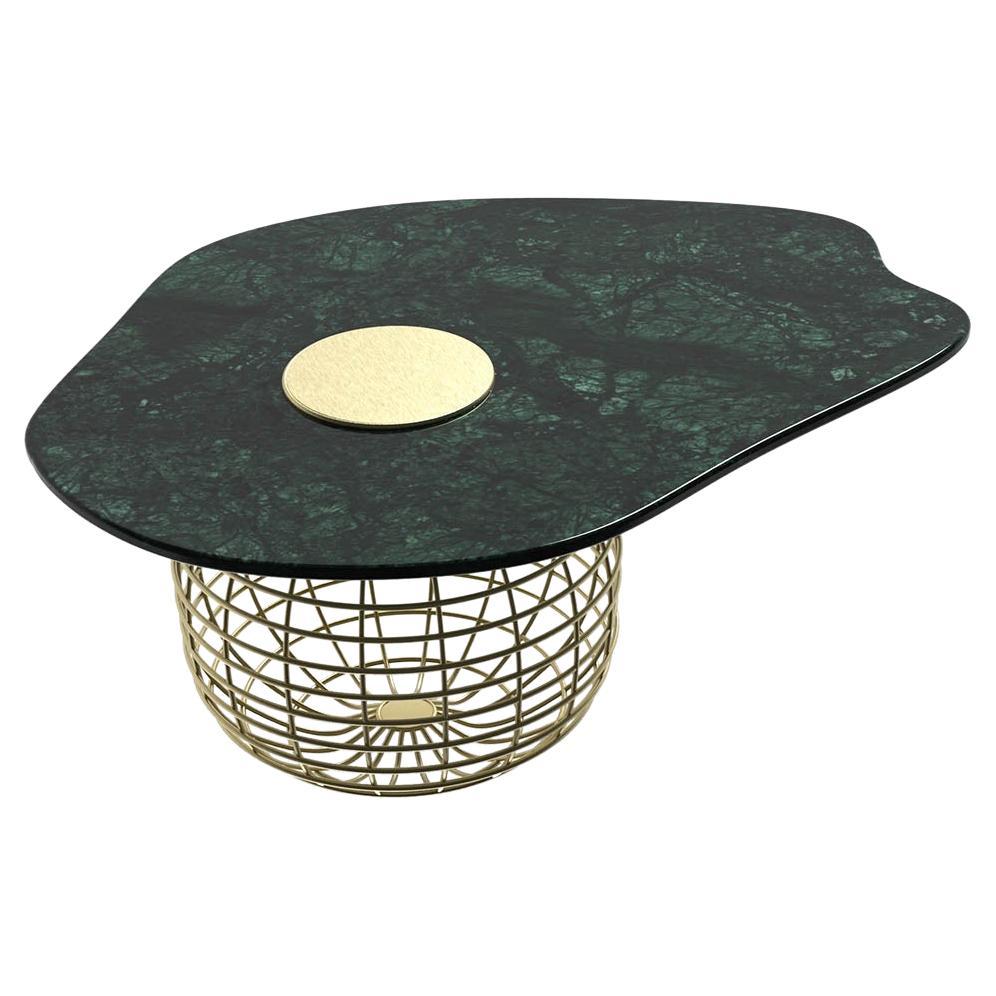 Contemporary Coffee Table Offered In Green Marble & Brushed Brass For Sale