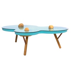 Contemporary Coffee Table "Ondulação", Lacquered Blue