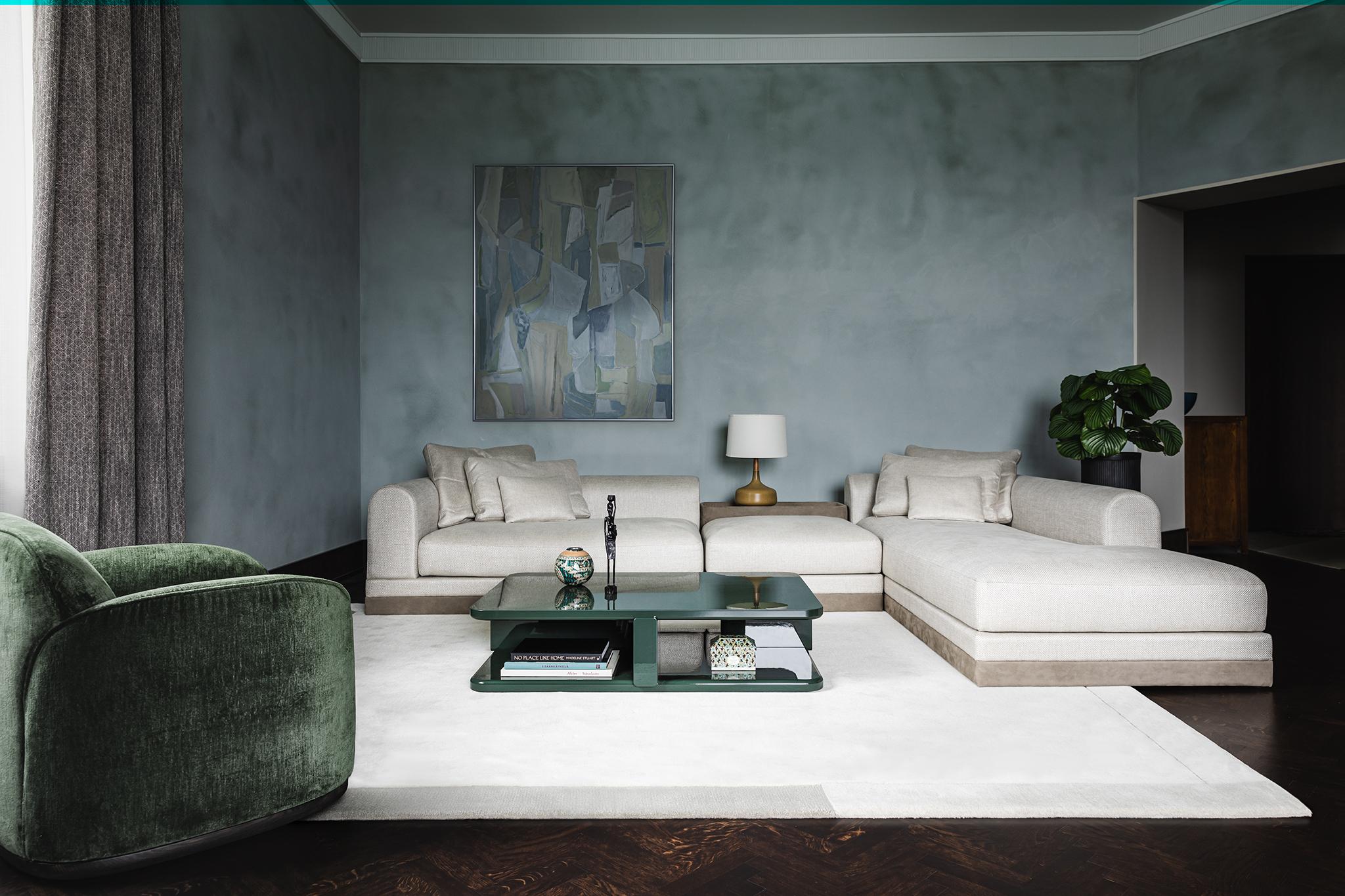 Scandinavian Modern Contemporary Coffee Table 'Profondo' by Poiat, Fir Green For Sale