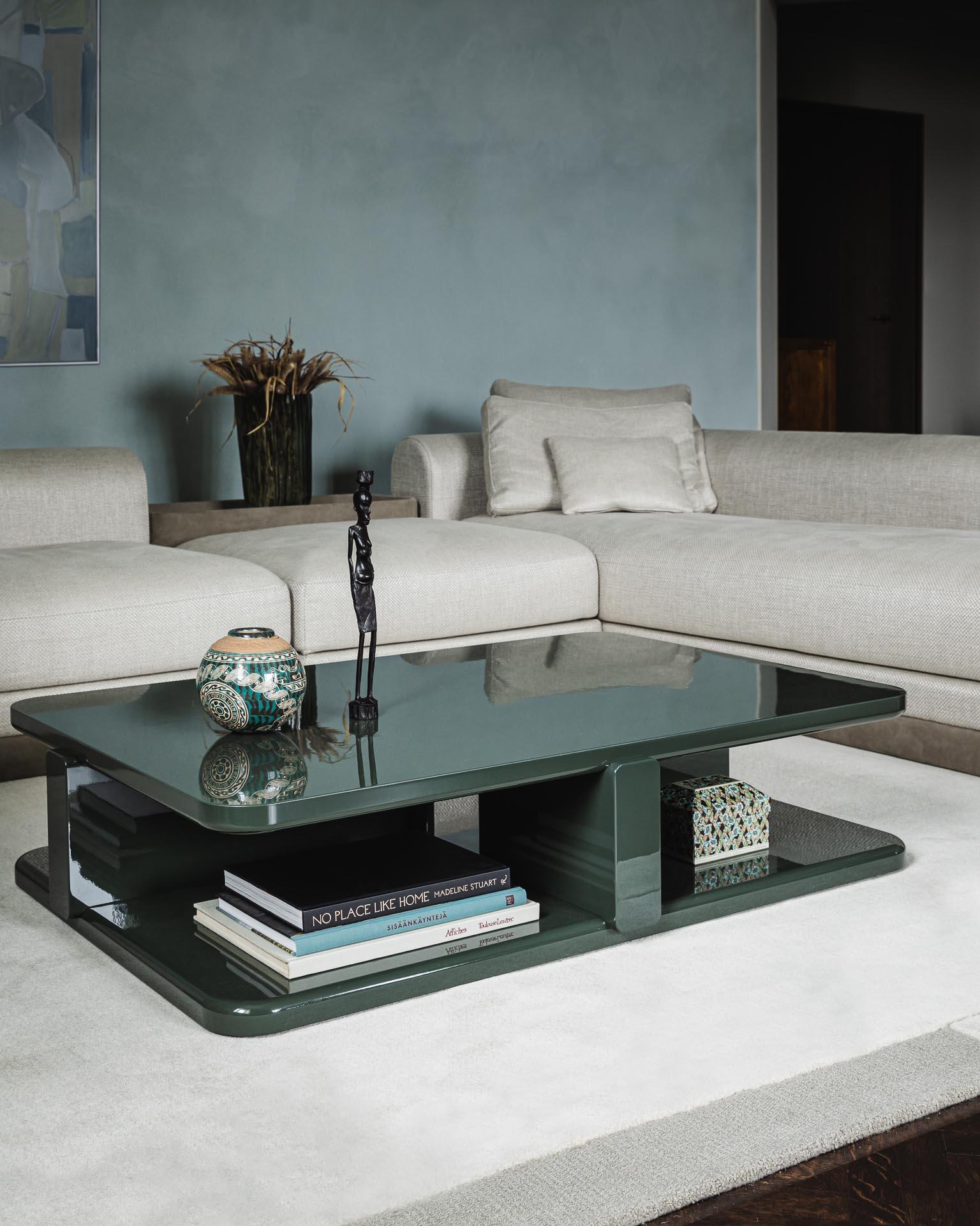 Wood Contemporary Coffee Table 'Profondo' by Poiat, Fir Green For Sale
