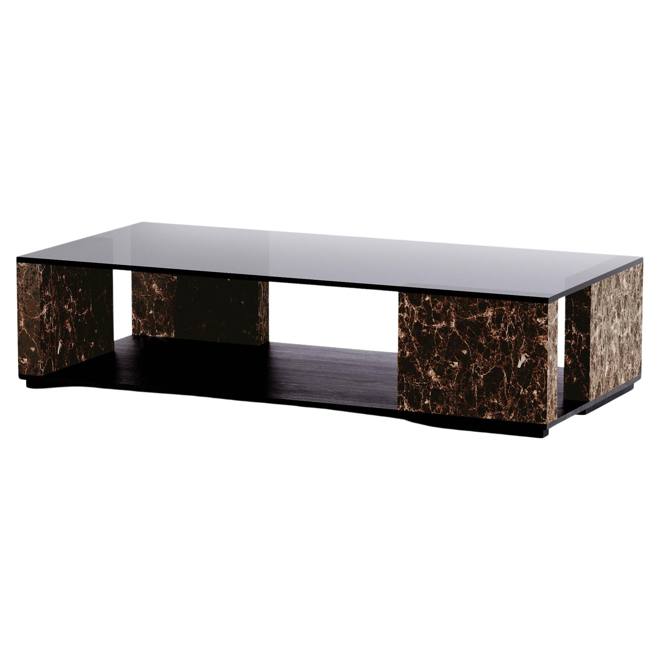 Contemporary Coffee Table 'Quattropietre', Emperador Marble, Rectangular For Sale